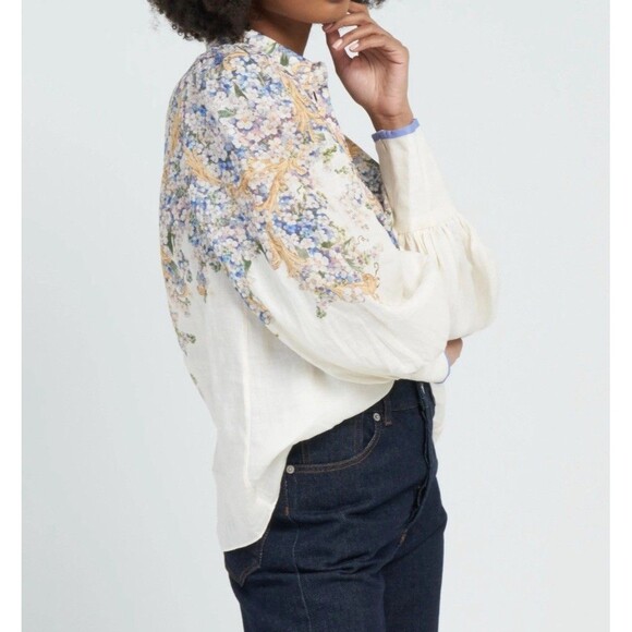 Zimmermann Womens Floral Button-Up Blouse Collared Neck Long Sleeve Multi Size 1 - Picture 3 of 14